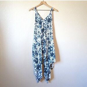 Japna Blue Tie Dyed Wide Harem Pant Cropped Jumpsuit medium oversized‎